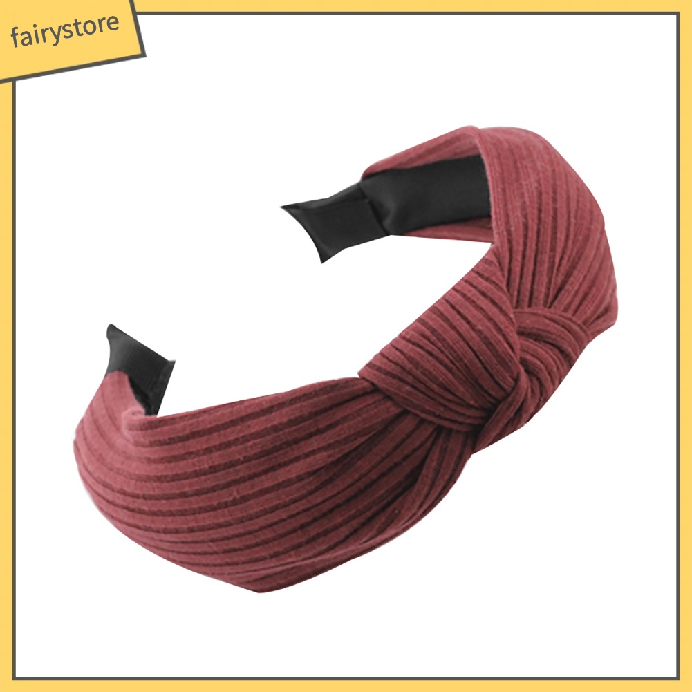 Băng Đô Cài Tóc Bản Rộng Thắt Nút Họa Tiết Kẻ Sọc Màu Trơn Thời Trang Cho Nữ