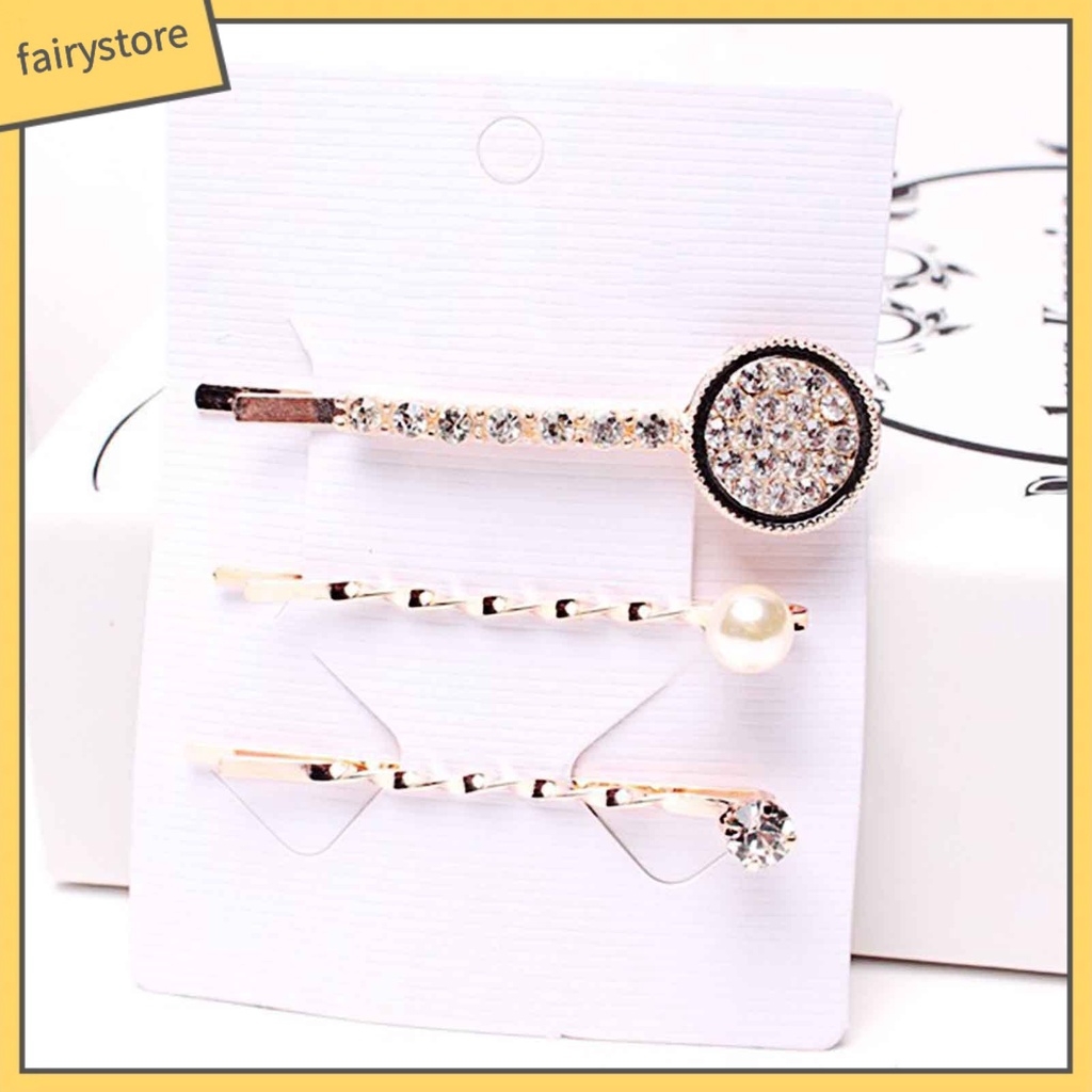 Bộ 3 Kẹp Tóc Đính Đá / Ngọc Trai Giả Hình Trái Tim Dùng Hàng Ngày