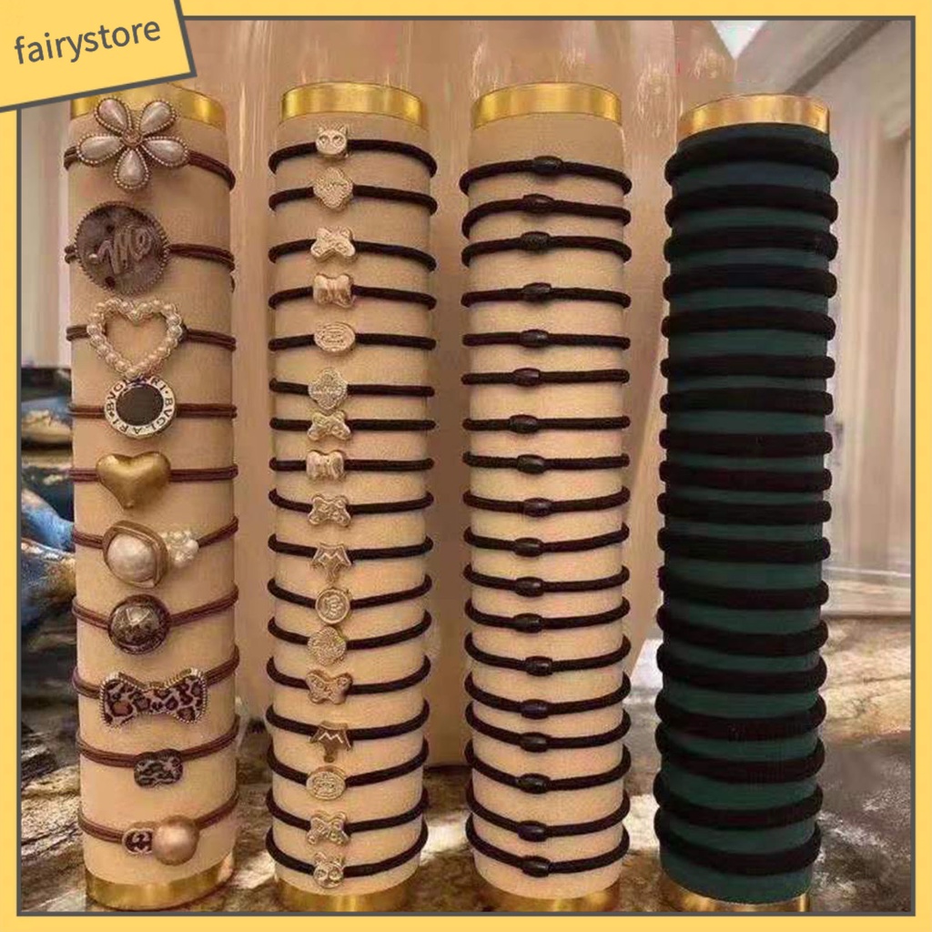 Set 60 Dây Cột Tóc Cao Su Co Giãn Đính Kim Loại Thời Trang Cho Nữ