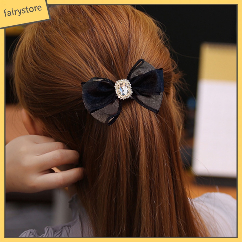 Kẹp Tóc Trang Trí Hình Nơ Lưới Đính Đá Phong Cách Hàn Quốc Ngọt Ngào