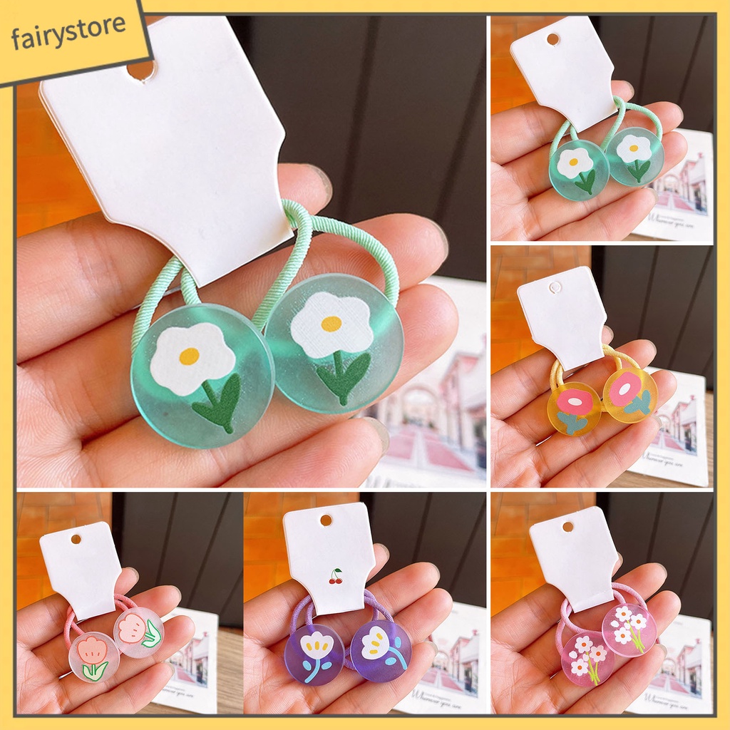 1 Cặp Dây Buộc Tóc Cao Su Mềm In Hoa Màu Kẹo Ngọt Dành Cho Bé