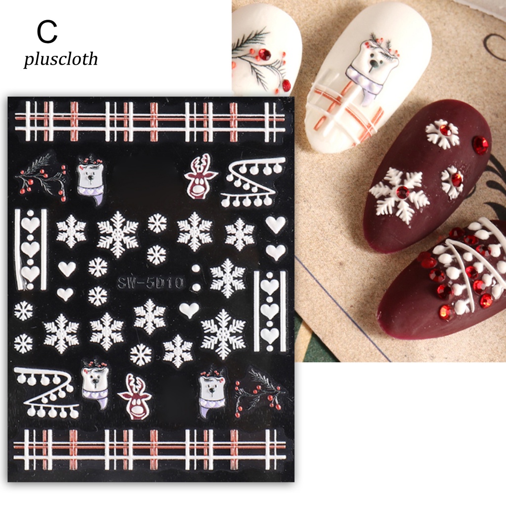 &lt; Pluscloth &gt; Miếng Dán Móng Tay Móng Tay Tự Dính Không Phai Chống Nước Dễ Tháo Gỡ Chủ Đề Giáng Sinh / Ambience DIY