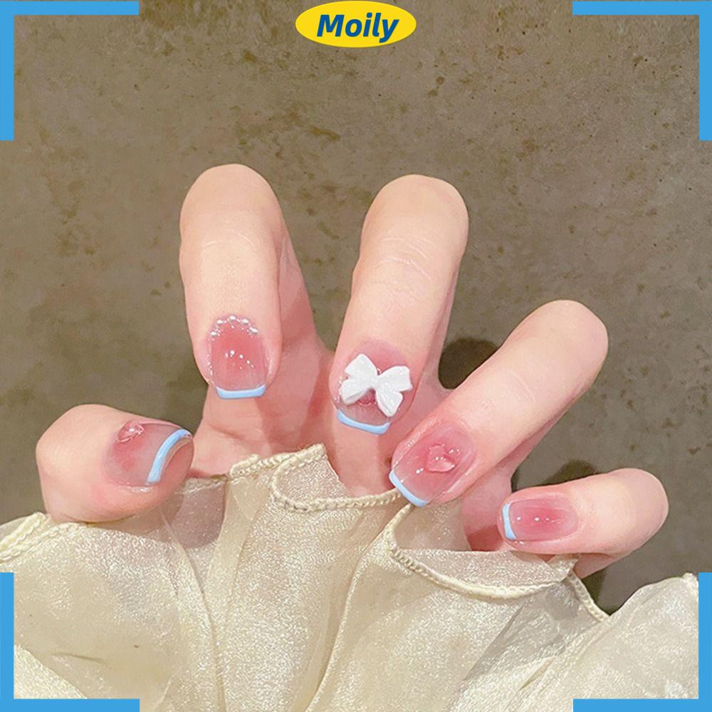 MOILYVN Bộ Móng Tay Giả Đính Nơ Xinh Xắn