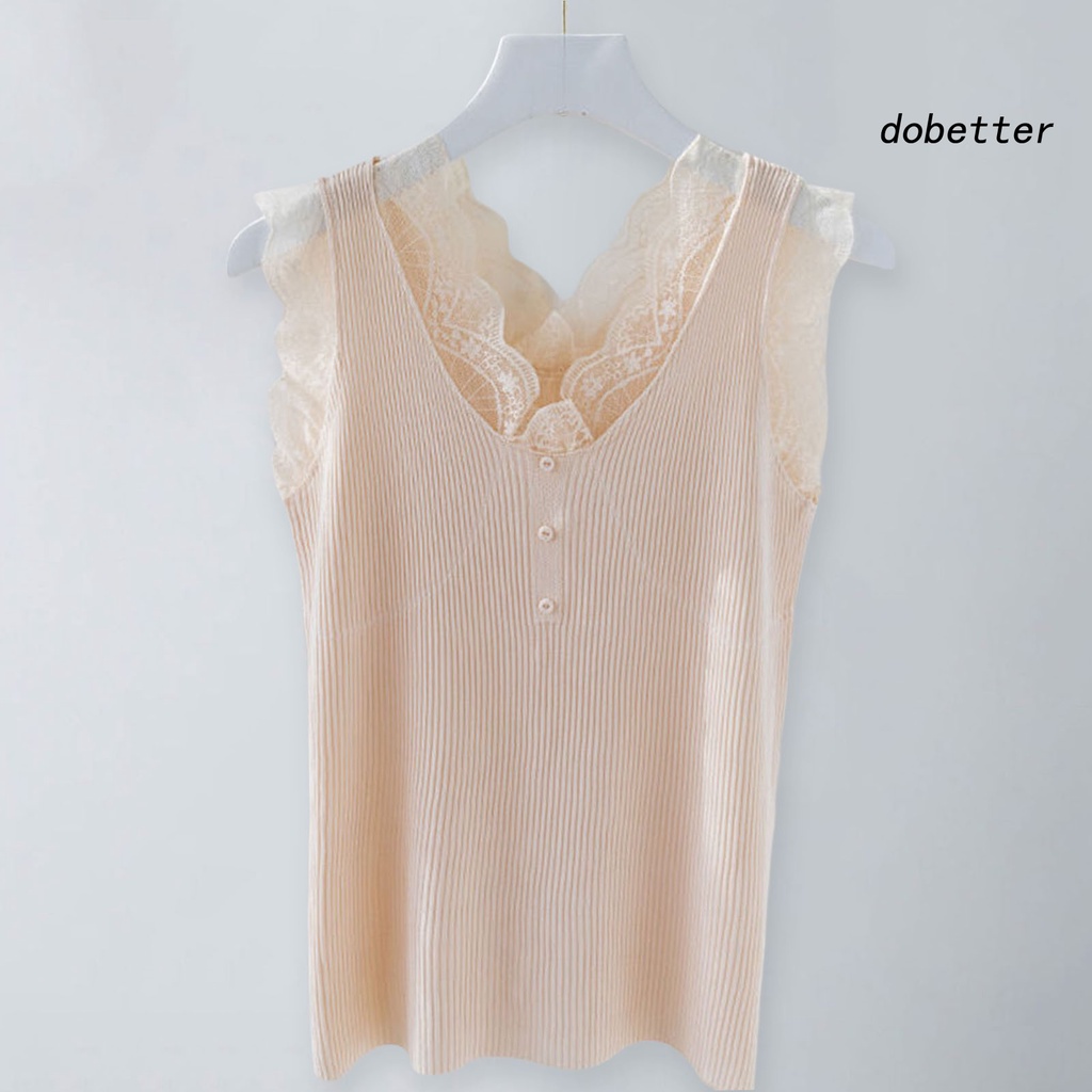 [DO] Áo Không Tay Cổ Chữ V Ôm Dáng Phối Ren Mỏng Màu Trơn Trang Trí Nút Trang Trí Mùa Hè Dành Cho Nữ