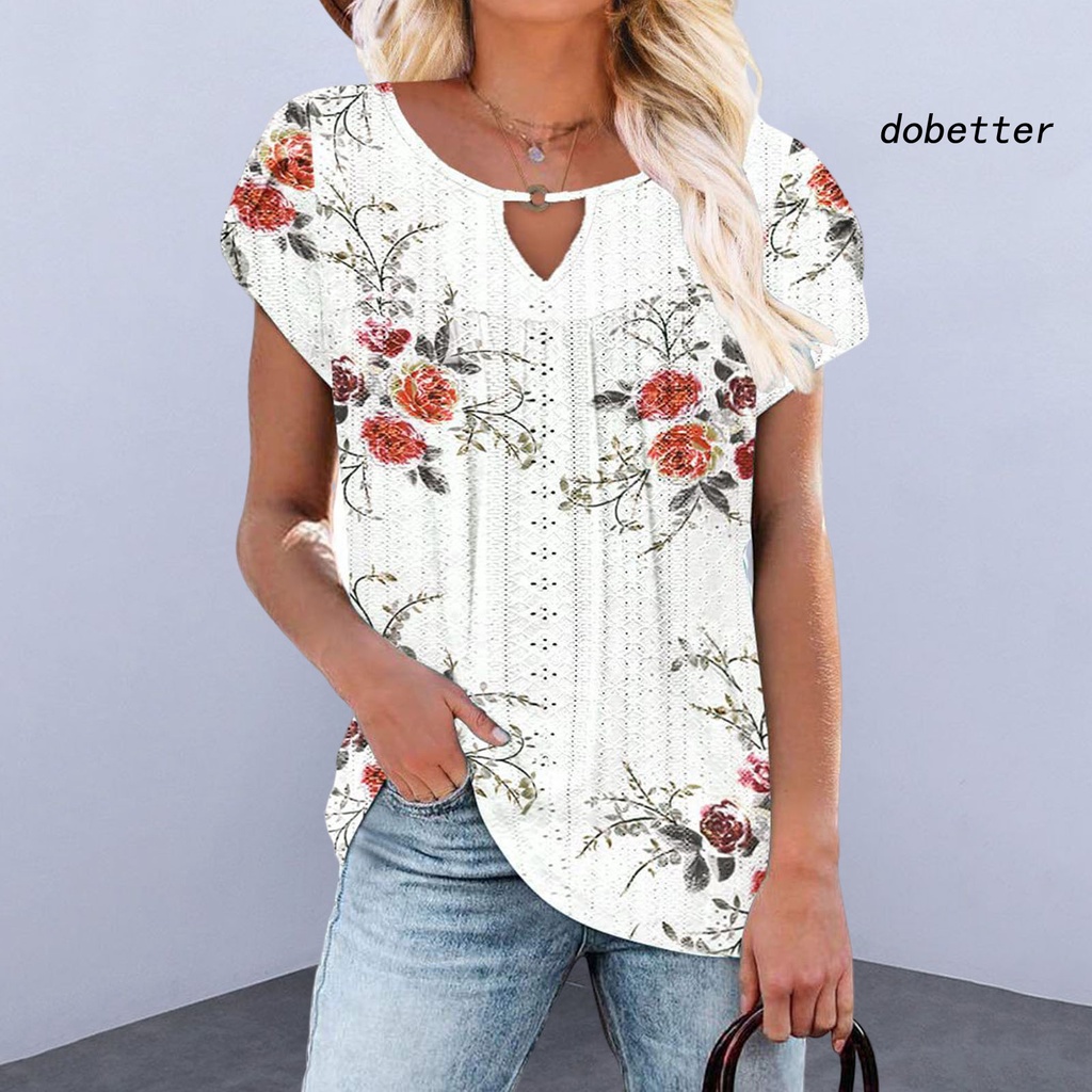 Áo Thun Tay Ngắn Cổ Tròn Viền Mềm Mại Thoáng Khí In Họa Tiết Hoa Màu Trơn Thời Trang Mùa Hè Cho Nữ