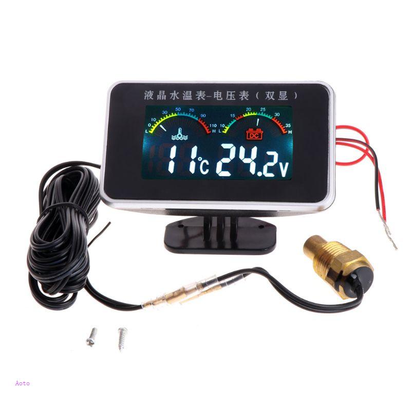 Vôn Kế Kỹ Thuật Số 2 Trong 1 AOTO 12 24V Màn Hình LCD Cho Xe Hơi