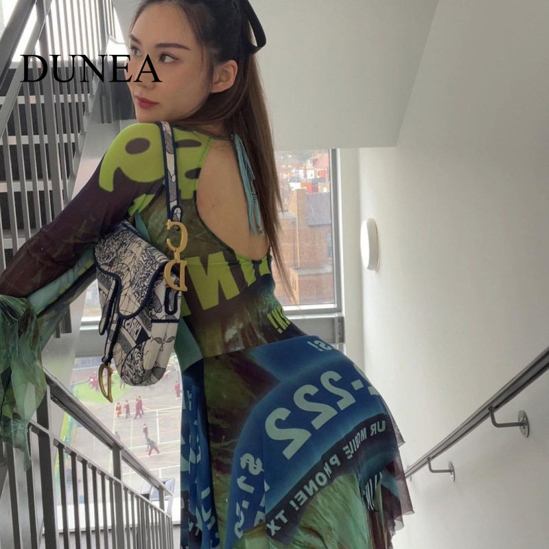 DUNEA Đầm Cổ TròN Hở Lưng Tay DàI