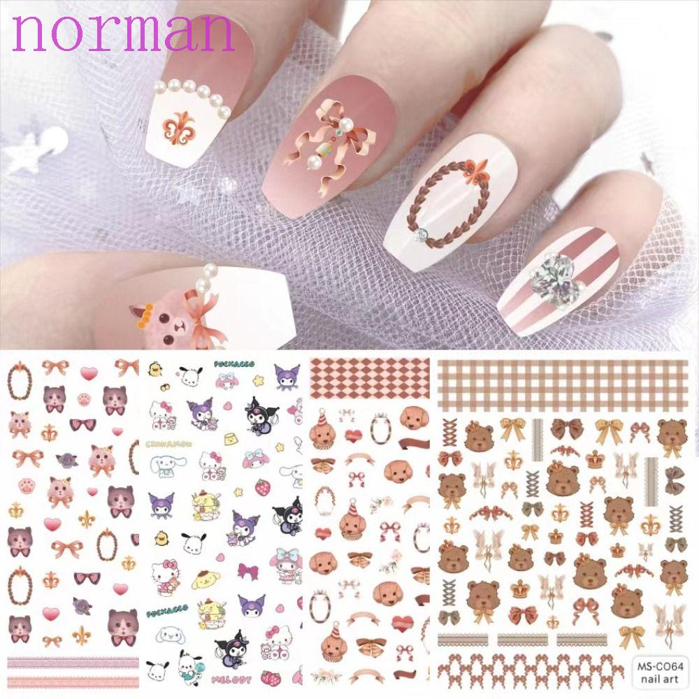 Miếng Dán Trang Trí Móng Tay Họa Tiết Mèo / Thỏ / Hoa Hồng / Kuromi Kitty Dễ Thương