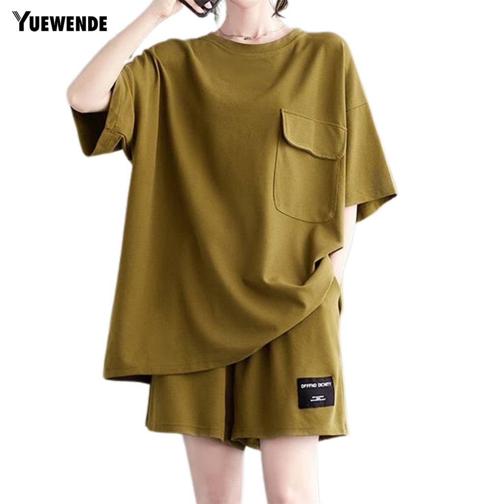 Set 2 Món Áo Thun Cổ Tròn Phối Quần Short Thời Trang Cá Tính Cho Nữ