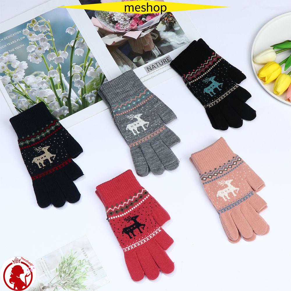 1 Đôi Găng Tay Len Hở Ngón Họa Tiết Hươu Hoạt Hình Dễ Thương