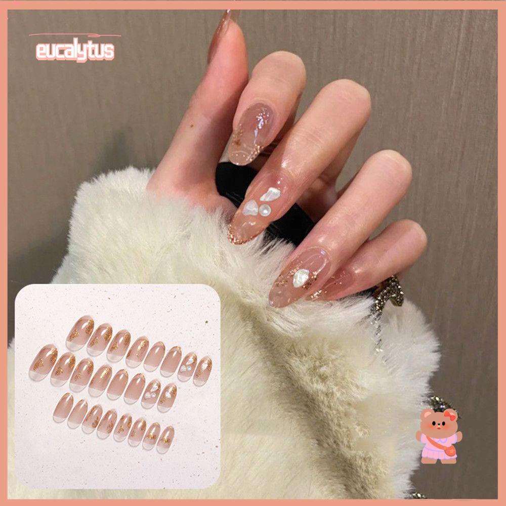 Set 24 Móng Tay Giả Hình Vỏ Sò Lấp Lánh Có Thể Tháo Rời