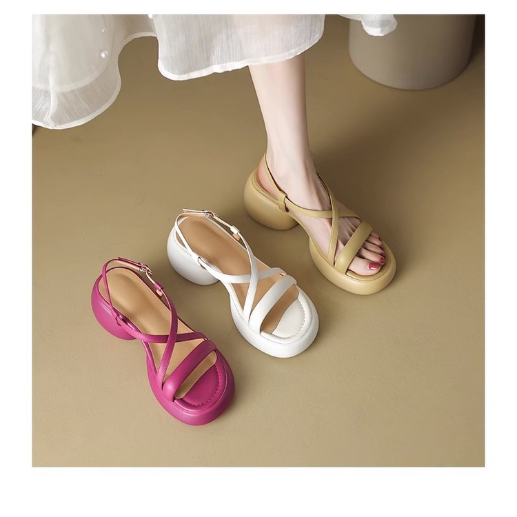 Duoya Tóc Thẳng ~ [Hàng Có Sẵn] Giày Sandal Cao Gót Hở Ngón Đế Dày Quai Chéo Bằng Da Thật Mềm Mại Mùa Hè Cho Nữ Miễn Phí Vận Chuyển