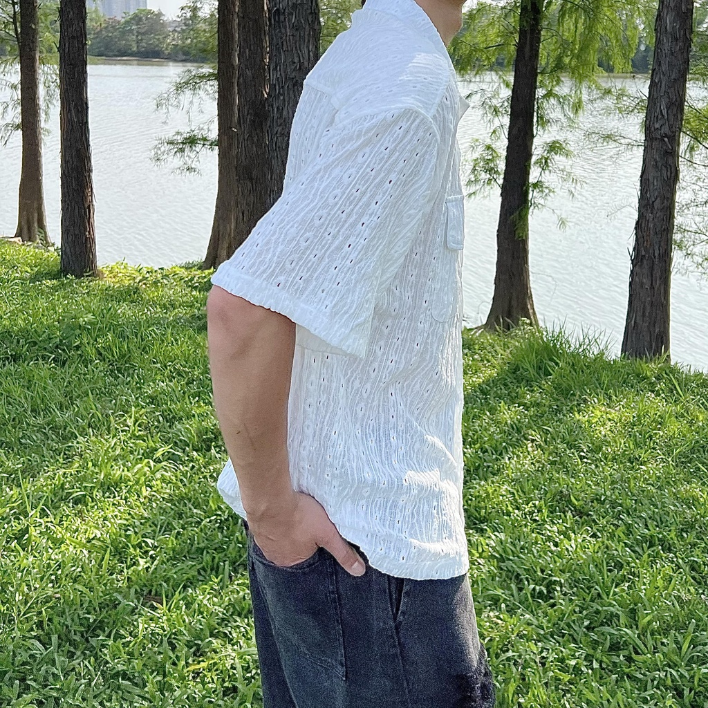 Áo Sơ Mi Ngắn Tay Màu Sắc Đơn Giản Phong Cách Harajuku Nhật Bản Cho Nam