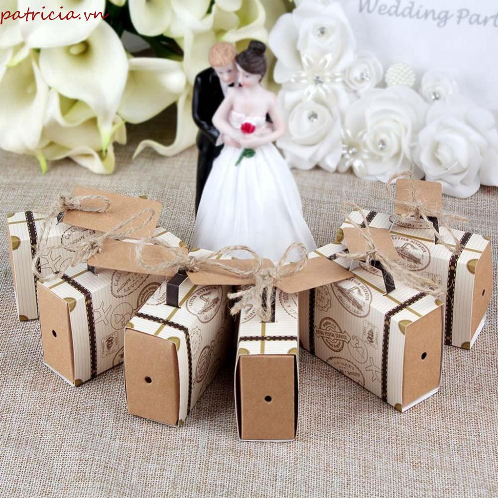 Set 50 Hộp Giấy Kraft Mini Đựng Kẹo In Hình Vali Du Lịch DIY