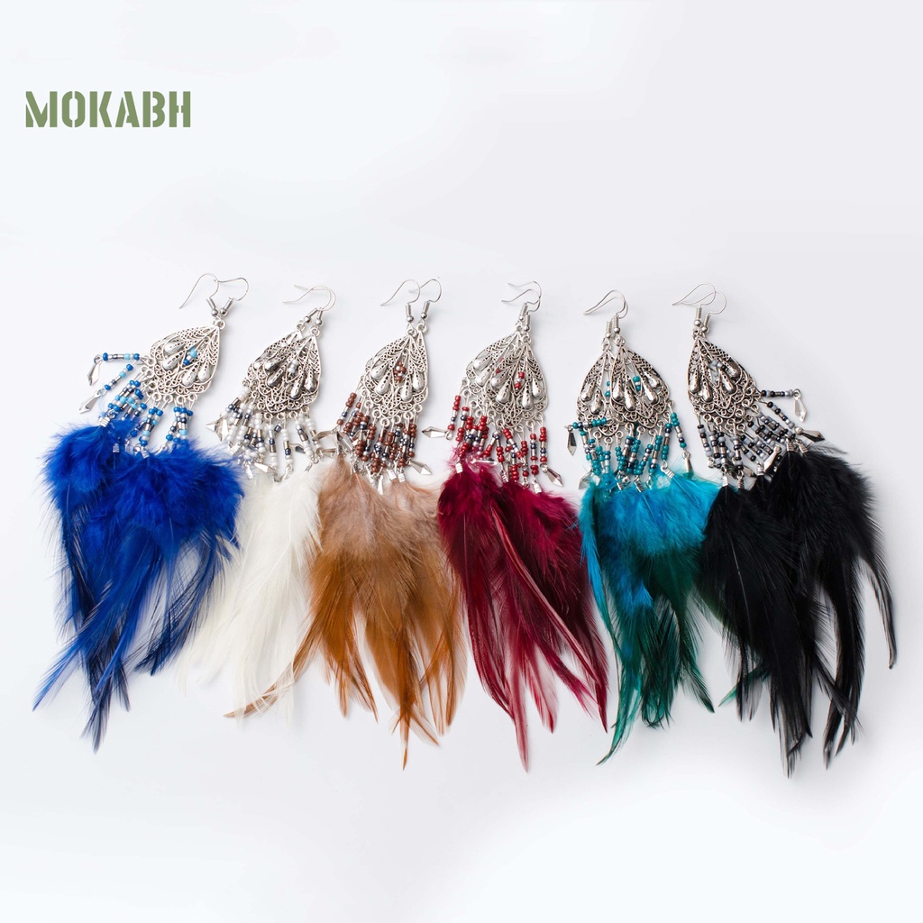 1 Đôi Bông Tai Họa Tiết Lông Vũ Theo Phong Cách Bohemia Dùng Hàng Ngày