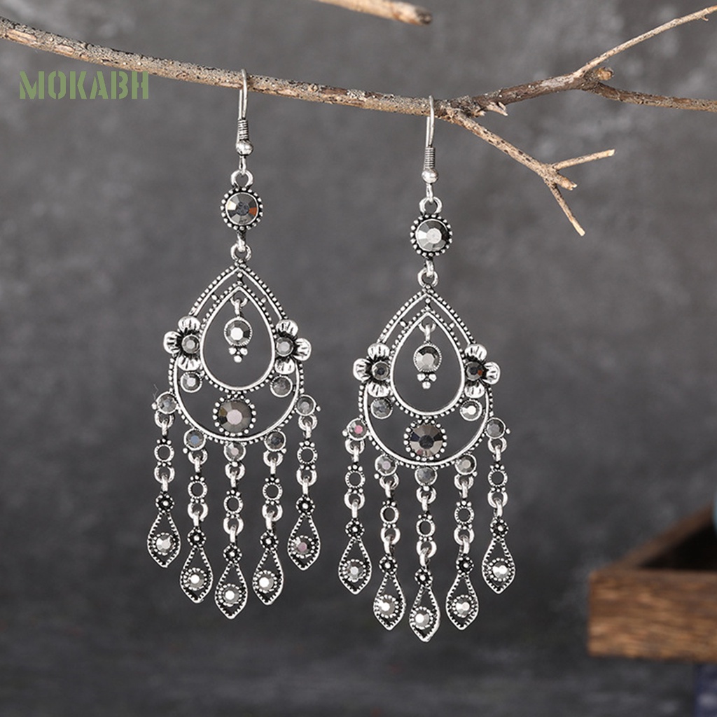 1 Cặp Bông Tai Nhiều Lớp Đính Đá Phong Cách Bohemian Cổ Điển Dễ Phối Đồ