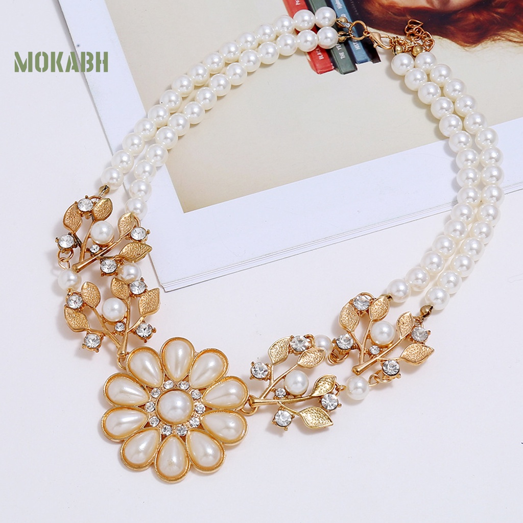 Vòng Cổ Choker Hai Lớp Đính Hoa Hướng Dương Và Ngọc Trai Nhân Tạo Phong Cách Bohemian Thanh Lịch Dành Cho Nữ