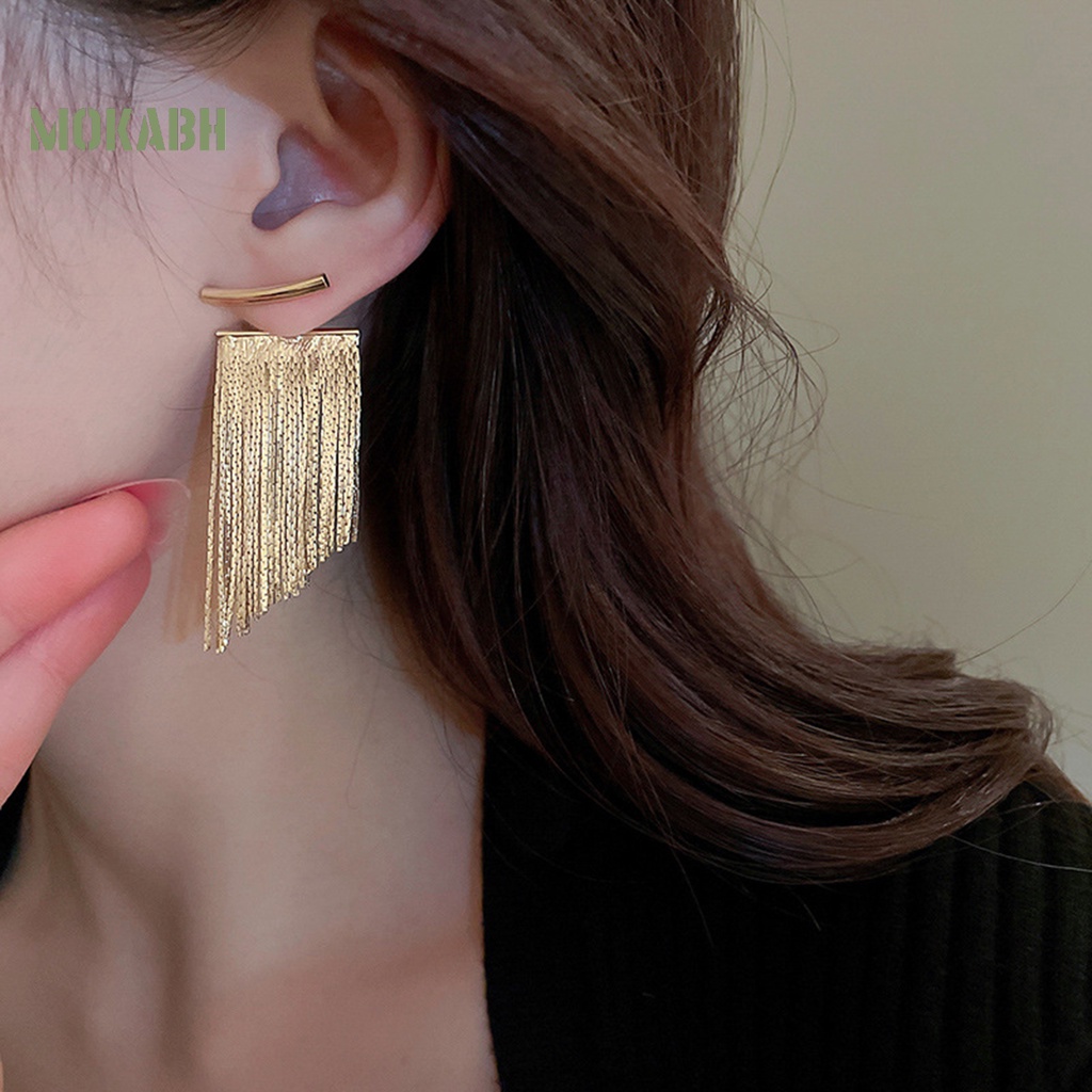 1 Đôi Bông Tai Dạng Xích Dài Mạ Điện Họa Tiết Hình Học Phong Cách Bohemian Thời Trang