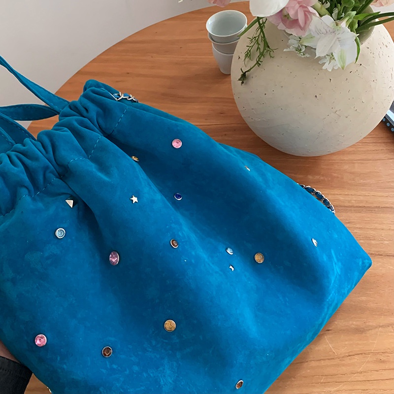 Ielgy Ba Lô Dây Rút Bằng Da Lộn Nhám Đính Đá Nhiều Màu Sắc Thiết Kế Túi Dây Rút Cho Nữ