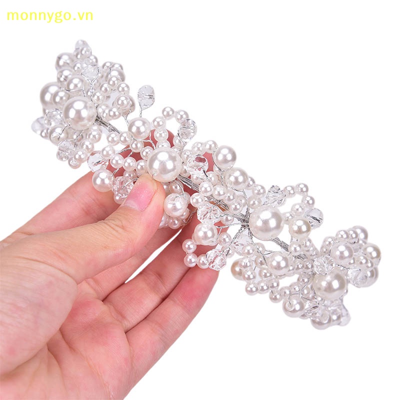 Monnygo bridal wedding headband crystal flower tiara crown pearl rhinestone hair band vn