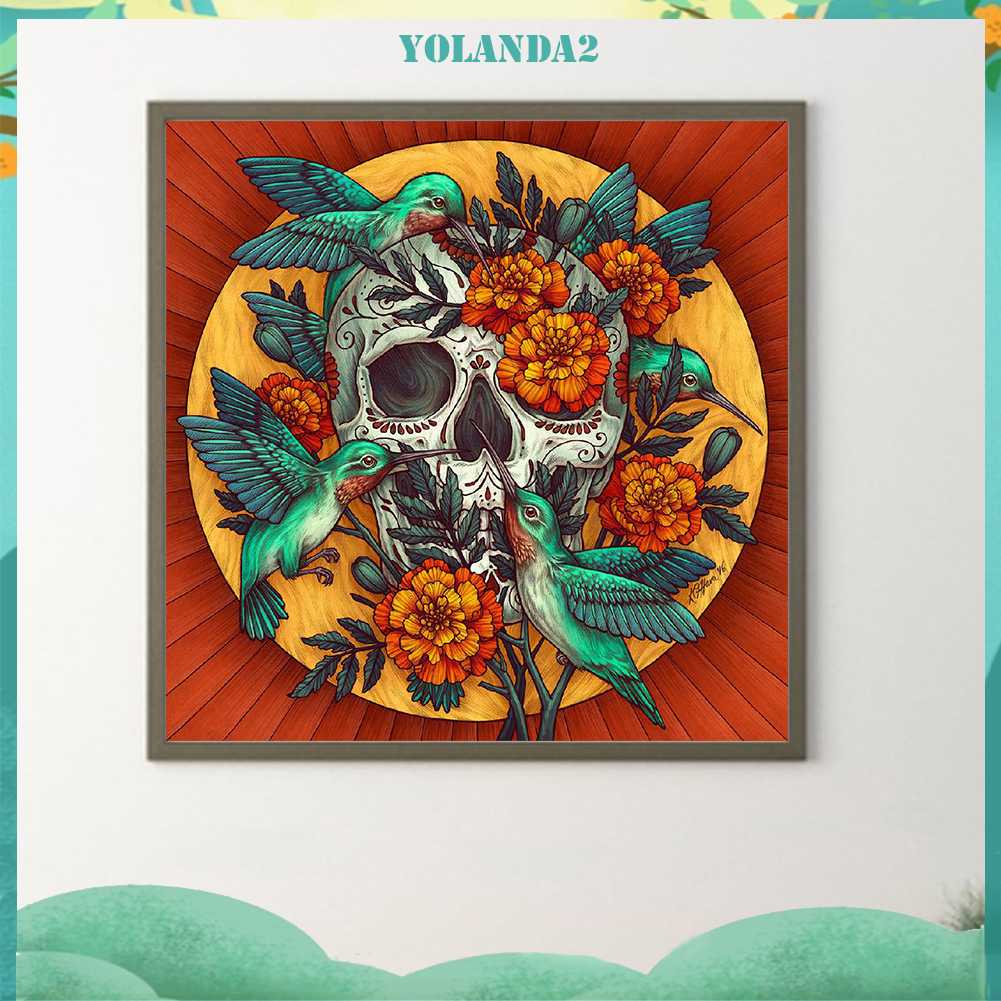 Tranh Đính Đá Kim Cương Toàn Bộ 5D DIY Hình Đầu Lâu Và Hoa