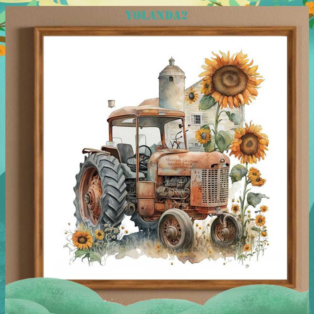 Tranh Đính Đá Kim Cương Toàn Bộ 5D DIY Hình Vẽ Máy Kéo Hoa Hướng Dương