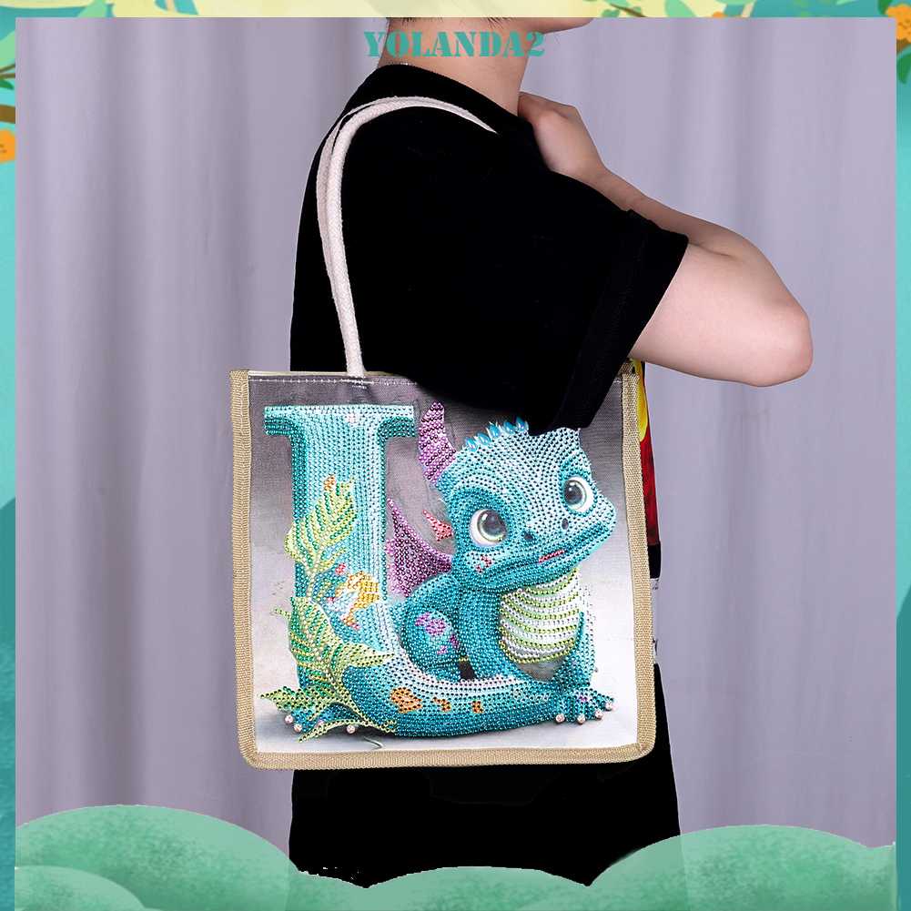 Túi Tote Đựng Tranh Đính Đá 5D Tự Làm Hình Khủng Long Cho Nữ