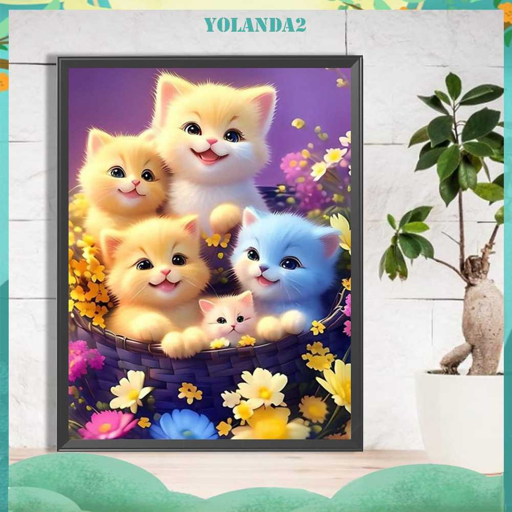 Tranh Đính Đá Kim Cương Toàn Bộ 5D DIY Hình Vẽ Mèo Trang Trí Nhà Cửa