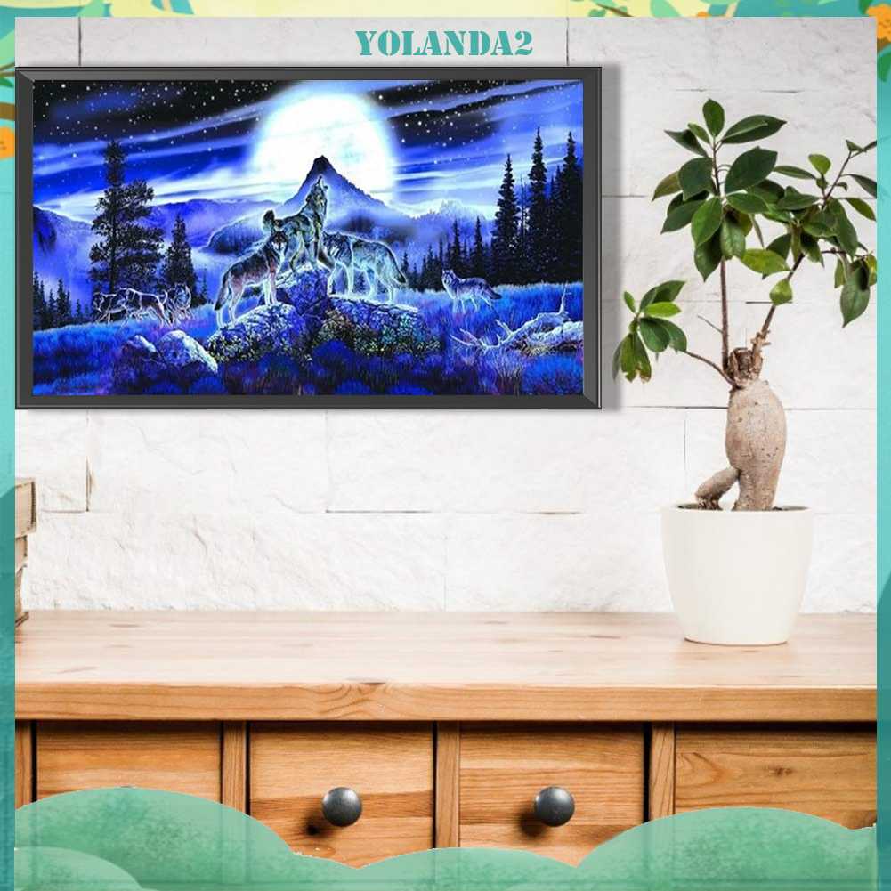 Tranh Đính Đá Kim Cương Toàn Bộ 5D DIY Hình Vẽ Sói Trang Trí Nhà Cửa