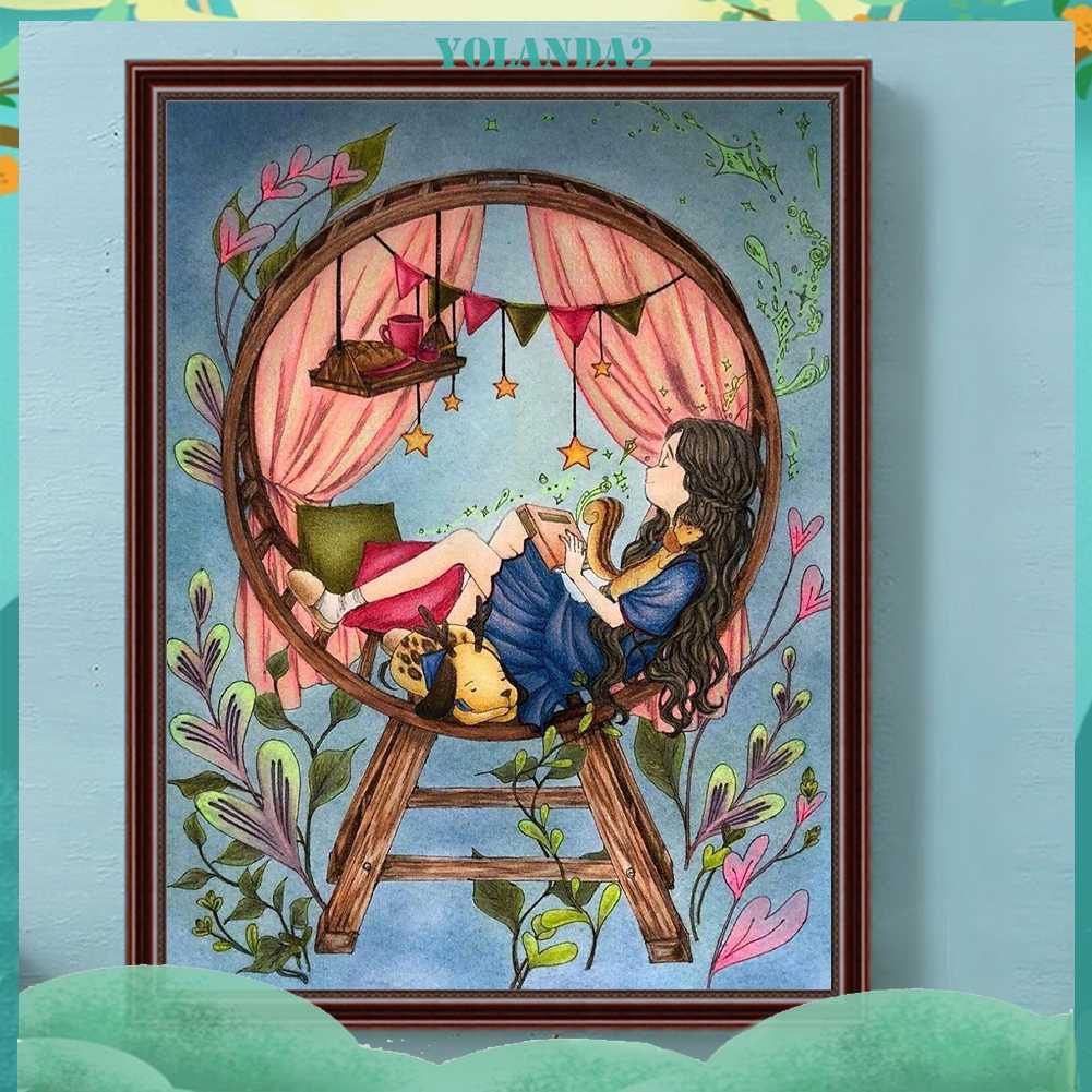 Tranh Đính Đá Kim Cương Toàn Bộ 5D DIY Hình Vẽ Cô Gái Trang Trí Nhà Cửa