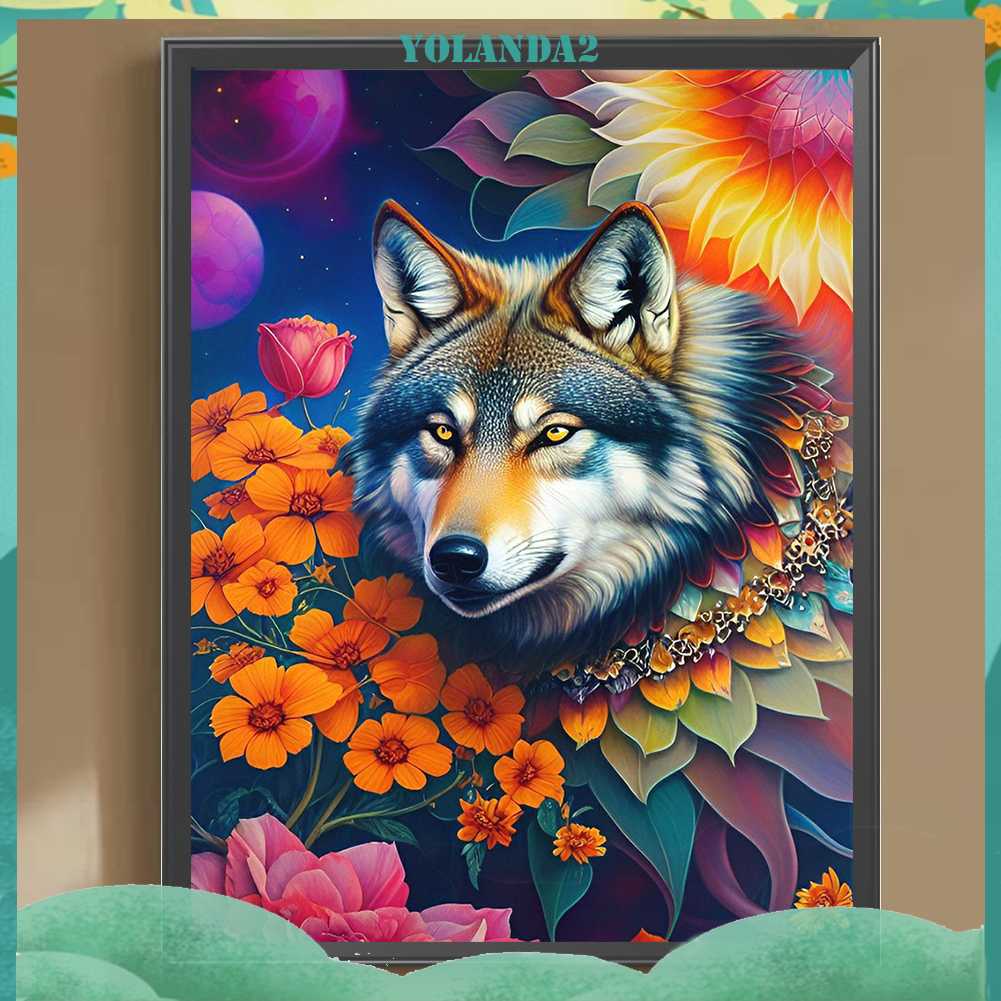 Tranh Đính Đá Kim Cương Toàn Bộ 5D DIY Hình Vẽ Sói Trang Trí Nhà Cửa