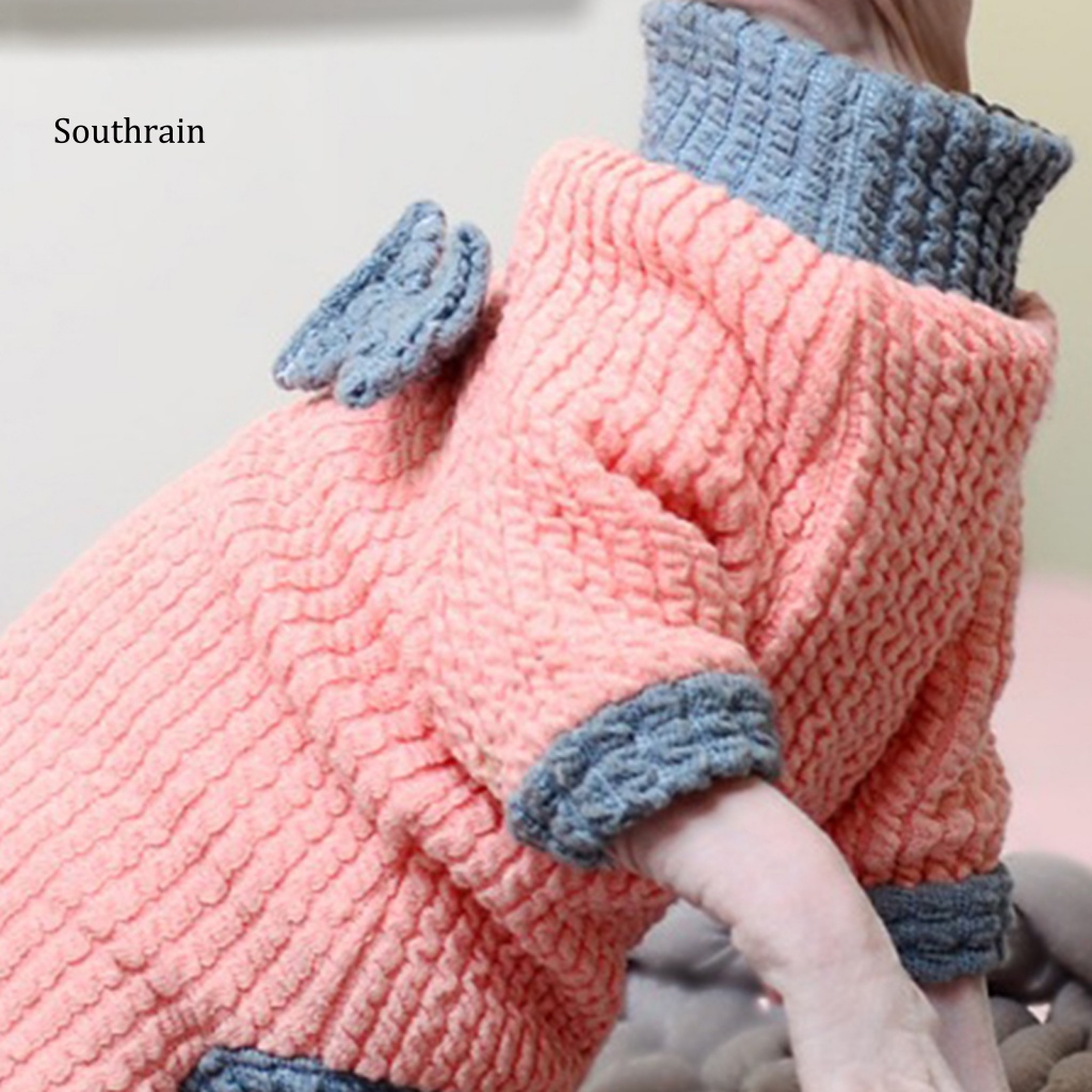 Bộ Áo Liền Quần Mềm Mại Co Giãn Đính Nơ 4 Màu Tương Phản Ấm Áp Thoải Mái Cho Mèo Cưng