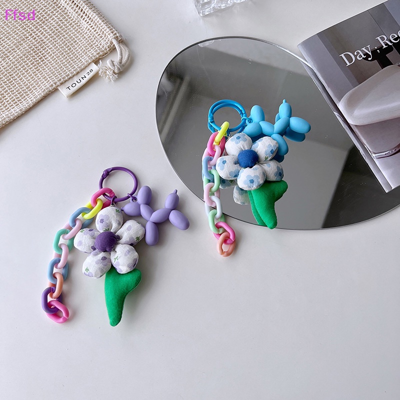 {Ffsd} Móc Khóa Xe Hơi / Túi Xách Cặp Đôi Hình Cô Gái Và Bông Hoa Bằng Vải Nhiều Màu Dễ Thương Làm Quà Tặ