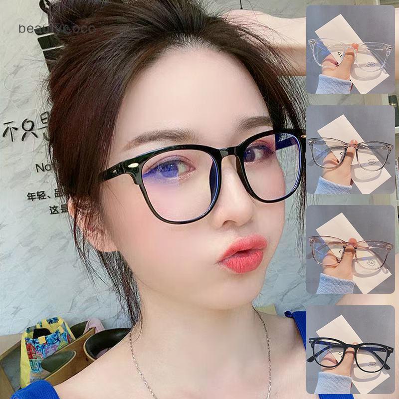 Beautycoco🍊Kính trang trí Kính nữ Máy tính phẳng Kính vuông Khung kính cổ điển