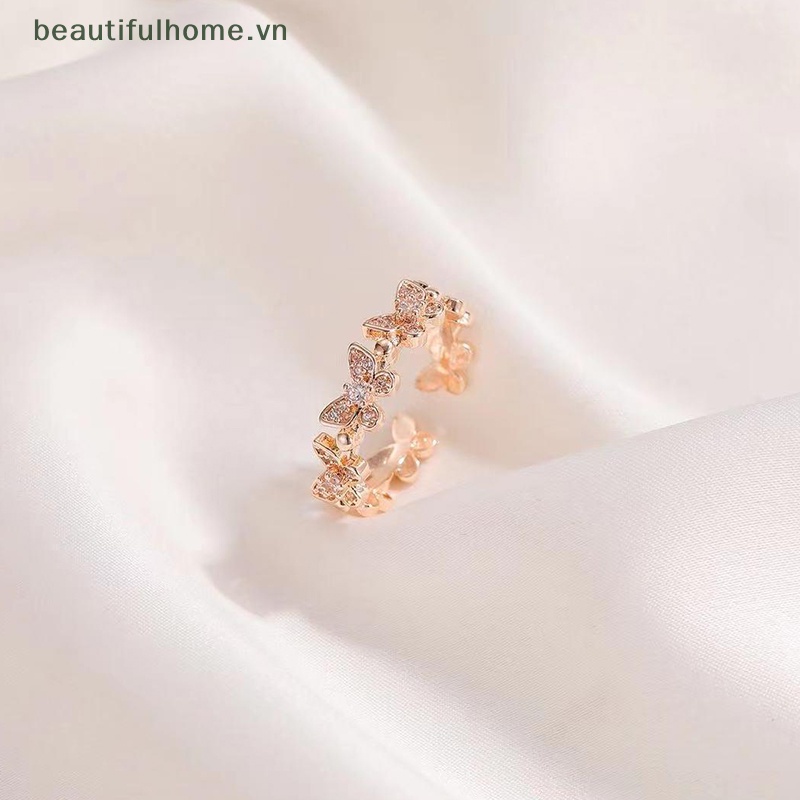 [beautifulhome] Nhẫn Họa Tiết Bướm / Hình Học Đính Đá Zircon Sáng Bóng Có Thể Điều Chỉnh Kích Thước Thời Trang Cho Nữ [beauty]