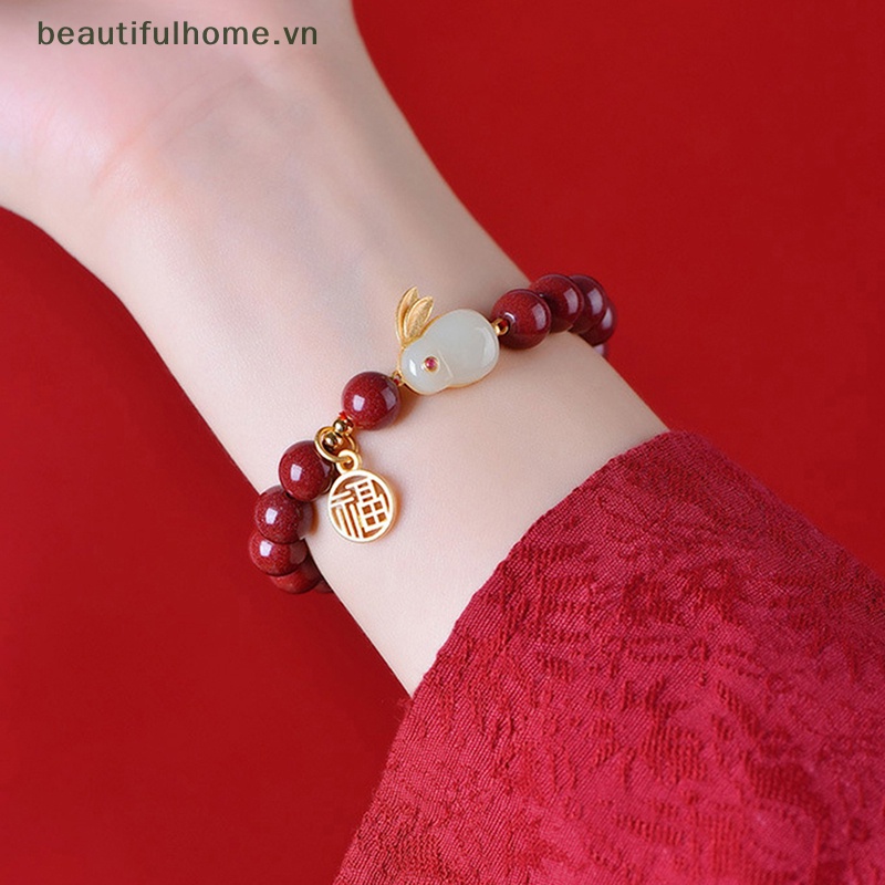 [beautifulhome] Vòng Tay Hình Thỏ Cinnabar May Mắn Sáng Tạo Thời Trang Vintage Làm Thủ Công Cho Nữ [beauty]