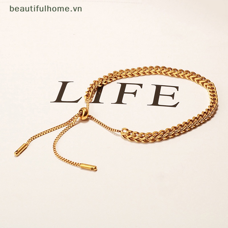 [beautifulhome] Vòng Tay Dây Xích Bằng Thép Titan Mạ Vàng Thời Trang Hip Hop Có Thể Điều Chỉnh Làm Đẹp [beauty]