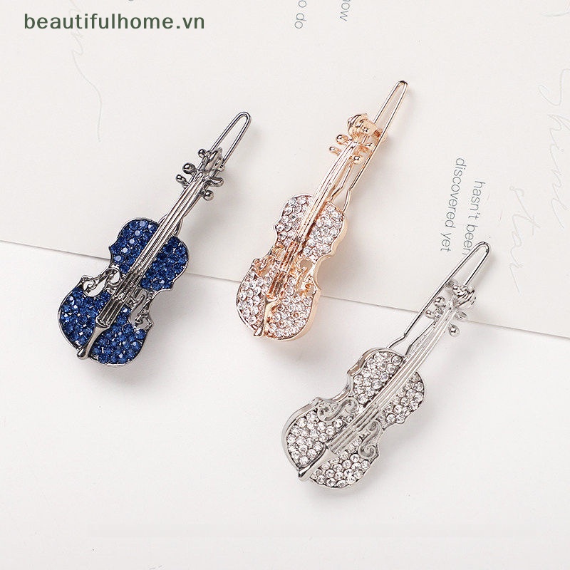 Kẹp Tóc Kim Loại Đính Đá Hình Đàn Violin Thời Trang Cho Nữ