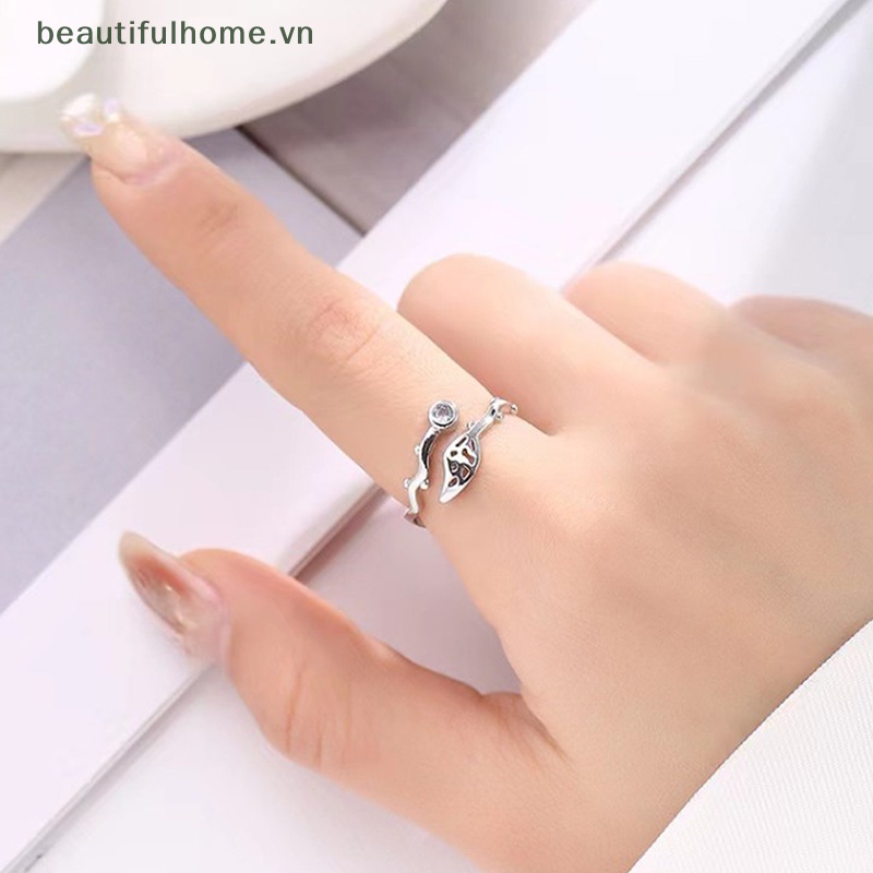 [beautifulhome] Nhẫn Dạng Hở Hình Lá Mây Lượn Sóng Màu Bạc Thiết Kế Độc Đáo Trang Sức Đám Cưới Cho Nữ [beauty