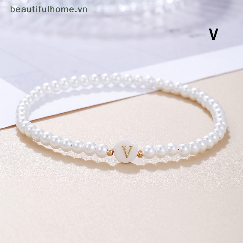 Vòng Tay Chuỗi Hạt Ngọc Trai Mặt 26 Chữ Cái Thời Trang Cho Nữ