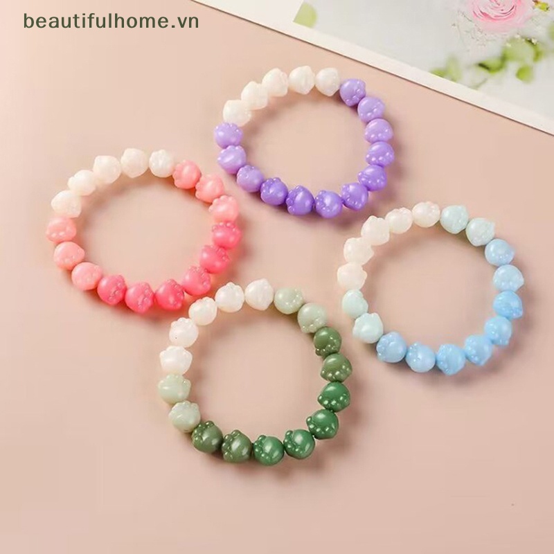 [beautifulhome] Vòng Tay Chuỗi Hạt Đá Pha Lê Tự Nhiên Co Giãn Hình Móng Mèo Màu Gradient Mùa Hè Làm Quà Tặng Cho Bạn Gái [