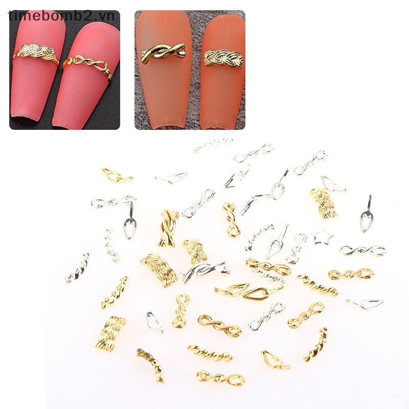Set 10 / 20 Dây Xích Kim Loại Màu Vàng / Bạc Trang Trí Móng Tay Nghệ Thuật DIY