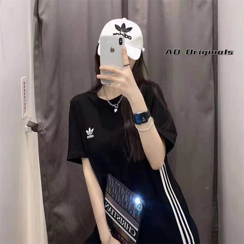 Đầm Maxi Cổ Tròn Thêu Logo Adidas Chất Liệu 100% Cotton Thời Trang Cho Nữ