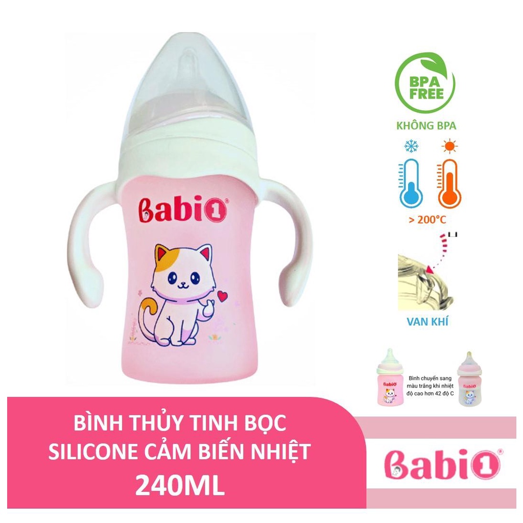PURE NATURE - BÌNH SỮA THỦY TINH BỌC SILICONE CẢM BIẾN NHIỆT ĐỘ BABI1