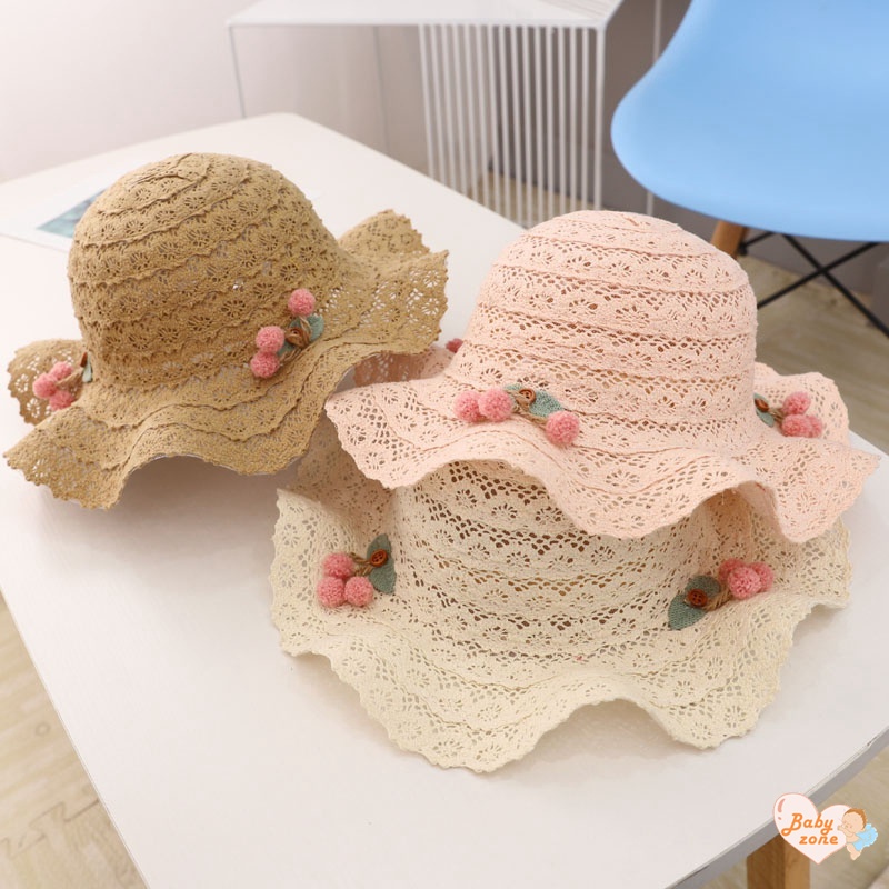 Mũ Cói Đính Hoa Thoáng Khí Thời Trang Đi Biển Mùa Hè Xinh Xắn Cho Bé Gái