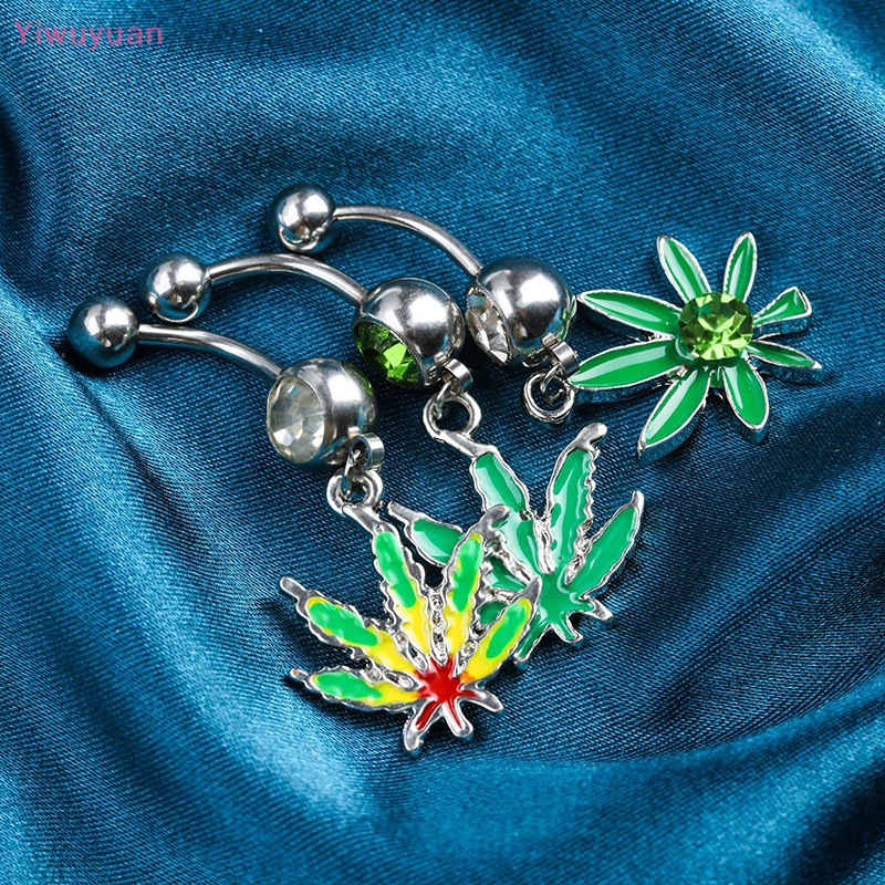 < Yiwuyuan > Khuyên Rốn Đính Đá Zircon Hình Lá Phong Thời Trang Mới Cho Nữ
