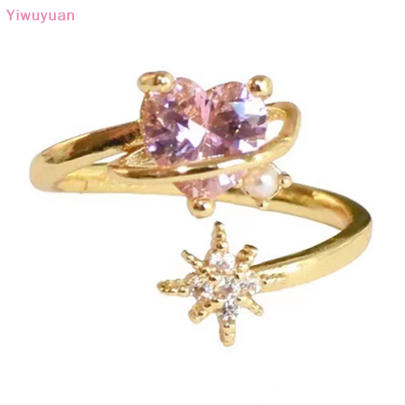 < Yiwuyuan > Nhẫn Dạng Hở Hình Trái Tim Đính Đá Zircon Vintage Phong Cách Punk Gothic Có Thể Điều Chỉnh Trang Sức Đi Tiệc Tùng Cho Nữ