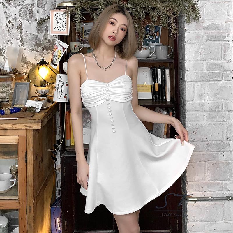 Đầm Hai Dây Màu Trơn Thời Trang Mùa Hè Cho Nữ M5 S / M / L