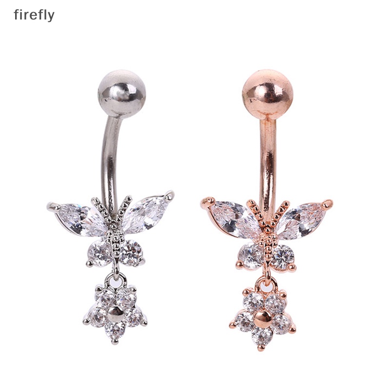 Khuyên Rốn Hình Bướm Bằng Thép Không Gỉ Đính Đá Zircon