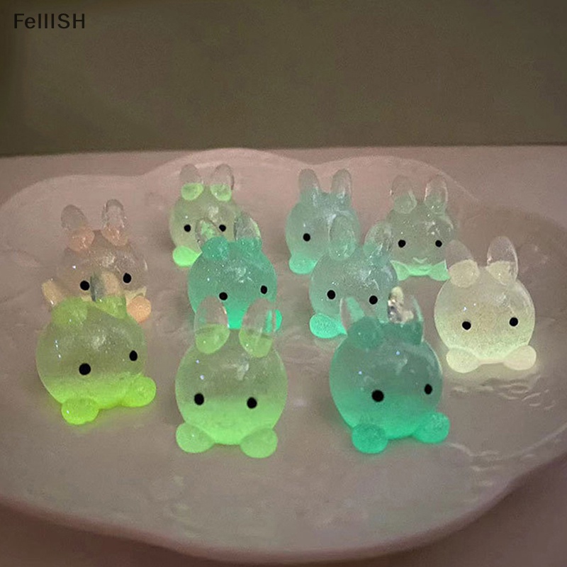 Bộ 2 Đồ trang trí Thỏ Dạ Quang Bằng Nhựa Resin 439br Trang Trí Sân Vườn / Xe Hơi